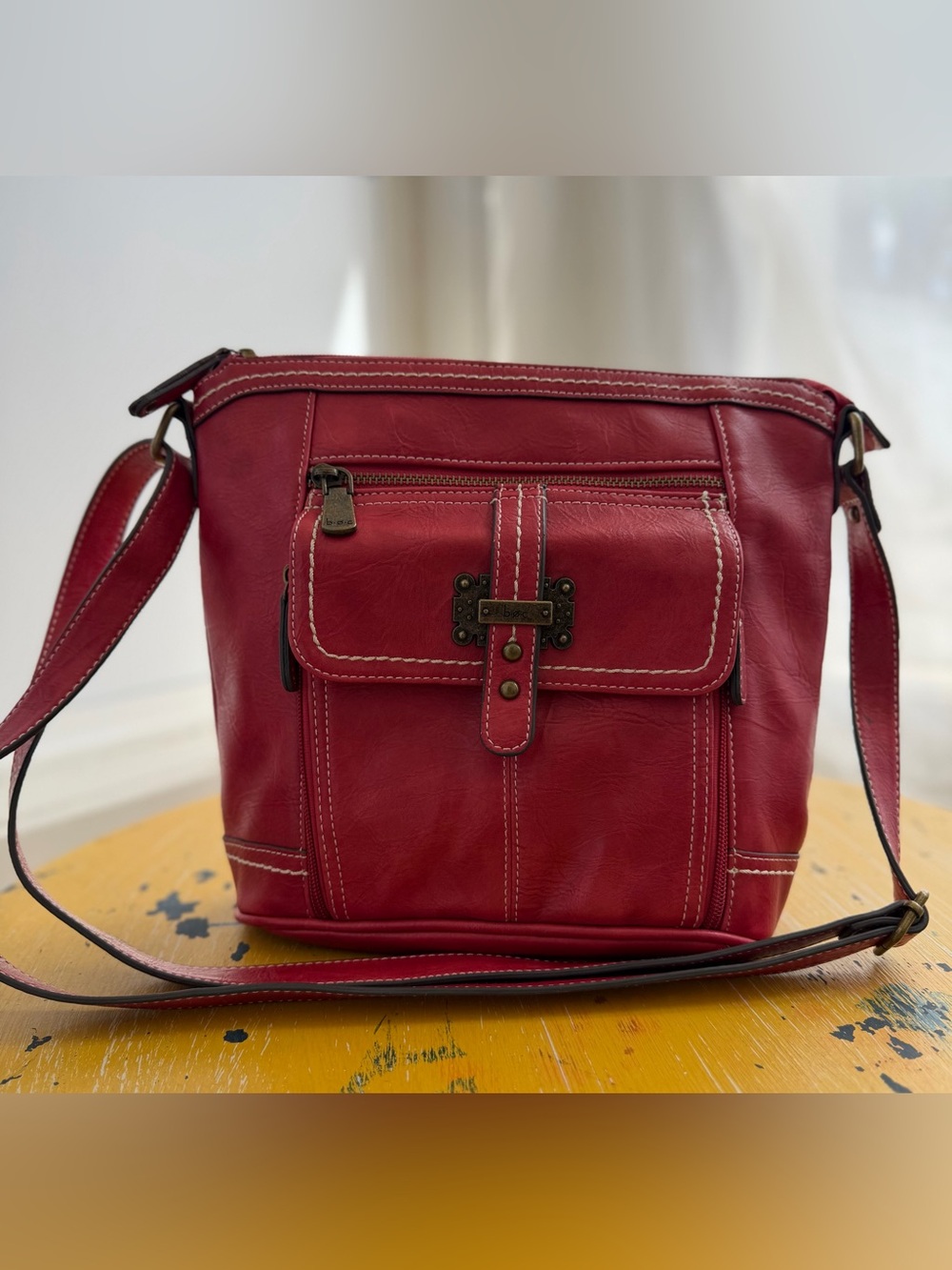 boc Red Crossbody Bag with Front Flap Pocket